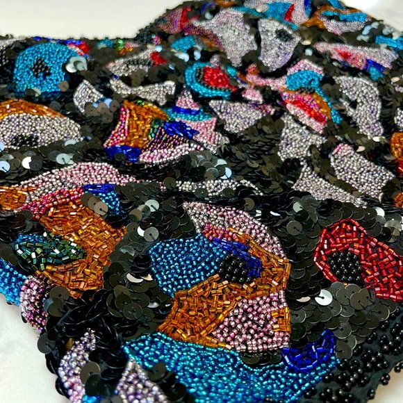 ❌SOLD❌ Oleg Cassini Vintage Beaded Sequin Strapless Bustier 100% silk top - Picture 3 of 7